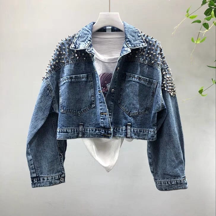 Women's short loose fall wear new fashion hip hop rivet jean jacket denim jacket for girl