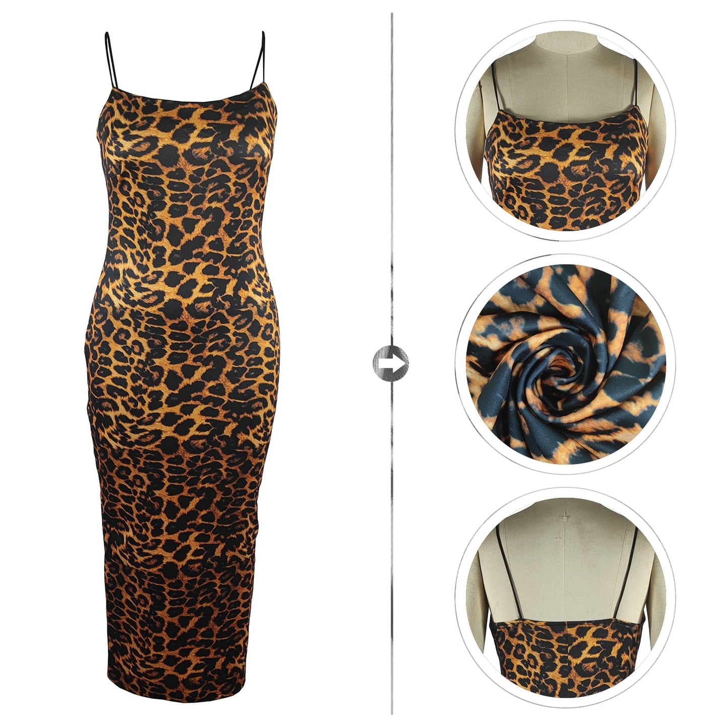 Women's Spaghetti Strap Dress Bodycon Sexy Sleeveless Leopard Print Maxi Long Club Dresses