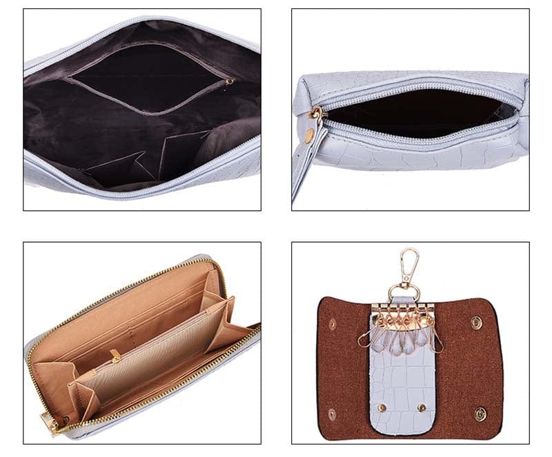 Women's Stone Pattern Handbags Set Ladies Shoulder Bags Roisse 6 Pcs Handbag Set Totes Crossbody Shoulder Bags and Purse Clutch