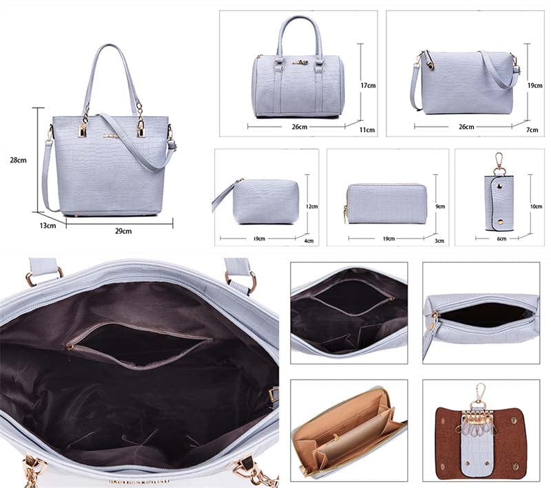 Women's Stone Pattern Handbags Set Ladies Shoulder Bags Roisse 6 Pcs Handbag Set Totes Crossbody Shoulder Bags and Purse Clutch