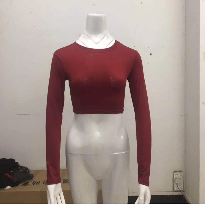 Women Sexy Bodycon T-shirts Autumn Women Long Sleeve O-neck Crop Top Sheath T-shirts Fashion Summer Autumn Solid Tops