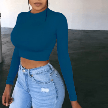 Women Sexy Bodycon T-shirts Autumn Women Long Sleeve O-neck Crop Top Sheath T-shirts Fashion Summer Autumn Solid Tops