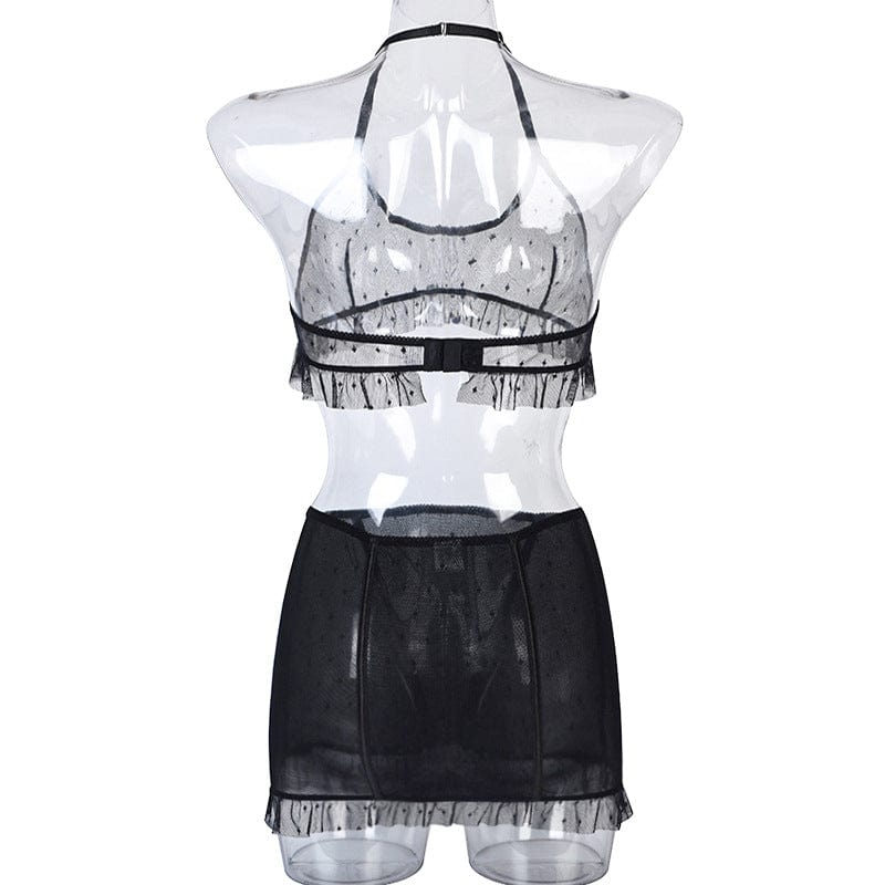 Women Sexy Pajamas Set Women Mesh Lacework Transparent Bra Short Set Fashion Black Sleepwear Ladies Underwear Lingerie