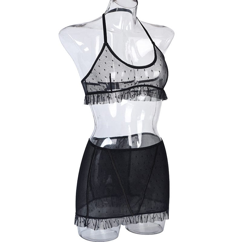 Women Sexy Pajamas Set Women Mesh Lacework Transparent Bra Short Set Fashion Black Sleepwear Ladies Underwear Lingerie
