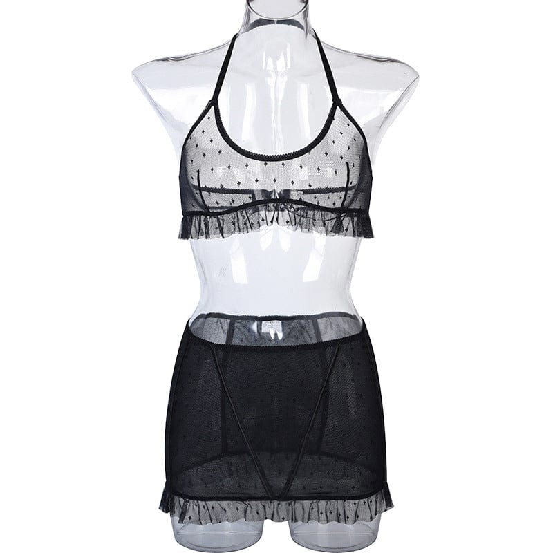Women Sexy Pajamas Set Women Mesh Lacework Transparent Bra Short Set Fashion Black Sleepwear Ladies Underwear Lingerie