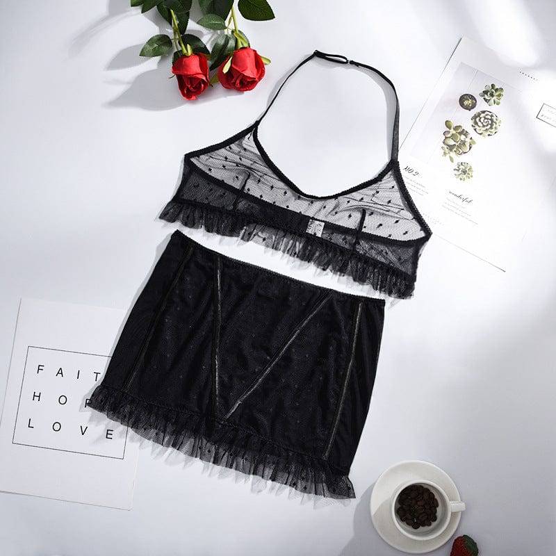 Women Sexy Pajamas Set Women Mesh Lacework Transparent Bra Short Set Fashion Black Sleepwear Ladies Underwear Lingerie