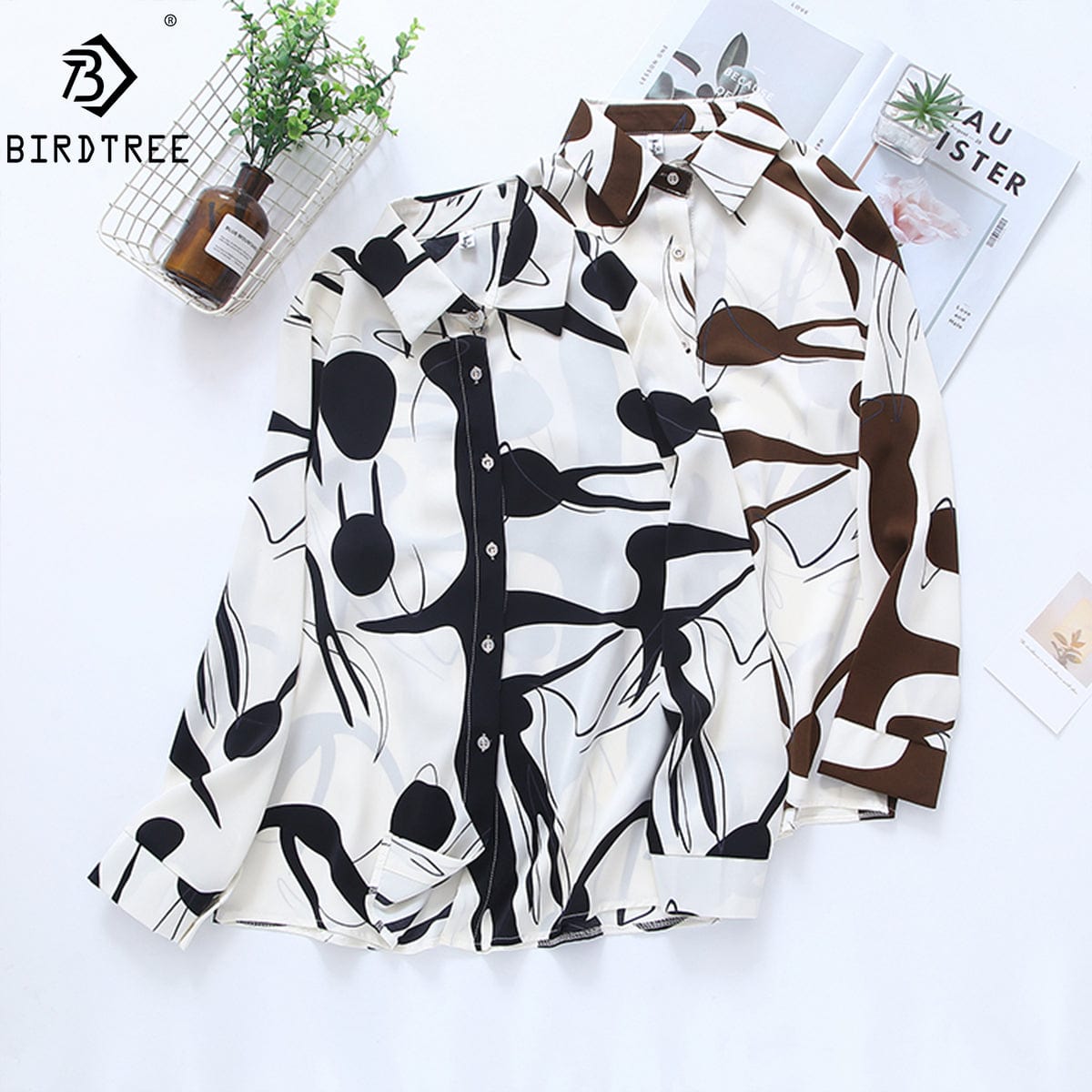Women Shirts New Spring Girls Loose Abstrict Printing Long Sleeve Autumn Blouses All Match Tops European Style T25406N