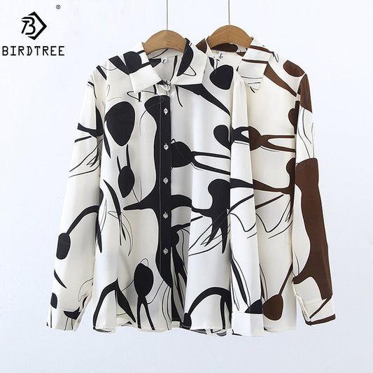 Women Shirts New Spring Girls Loose Abstrict Printing Long Sleeve Autumn Blouses All Match Tops European Style T25406N
