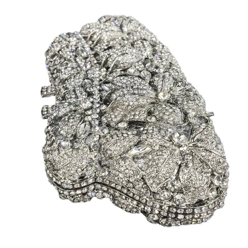 Women Silver Evening Purses and Handbags Wedding Party Dinner Crystal Flower Clutch Bags Minaudiere Bag