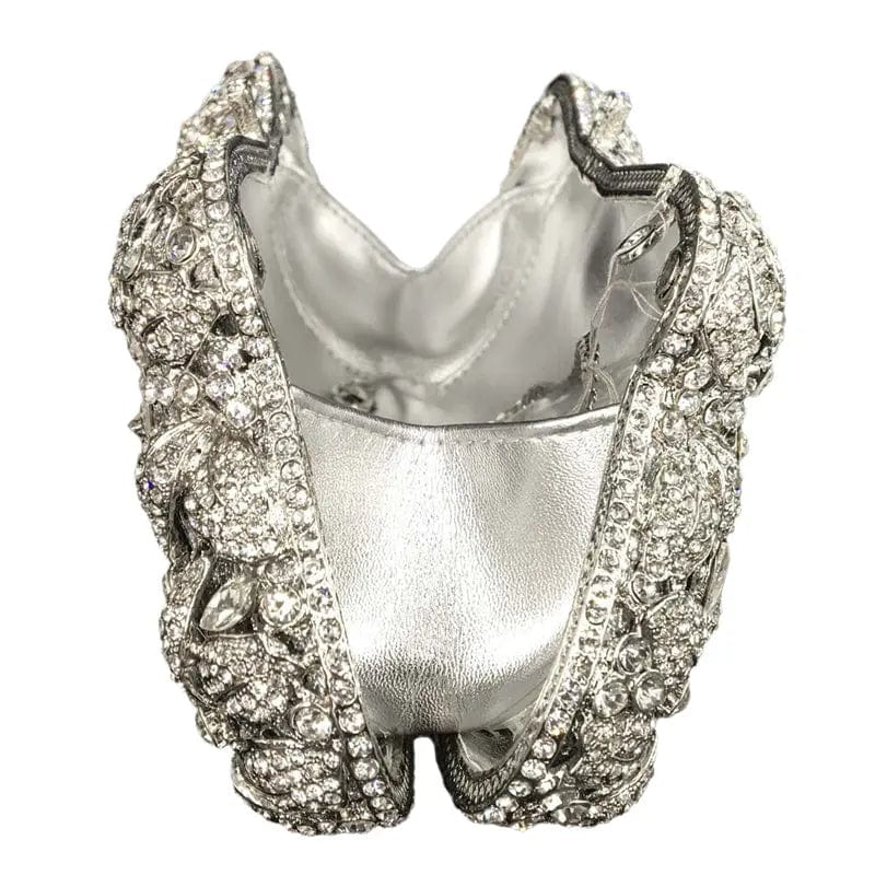 Women Silver Evening Purses and Handbags Wedding Party Dinner Crystal Flower Clutch Bags Minaudiere Bag
