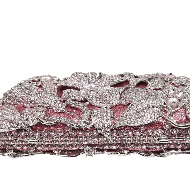 Women Silver Evening Purses and Handbags Wedding Party Dinner Crystal Flower Clutch Bags Minaudiere Bag