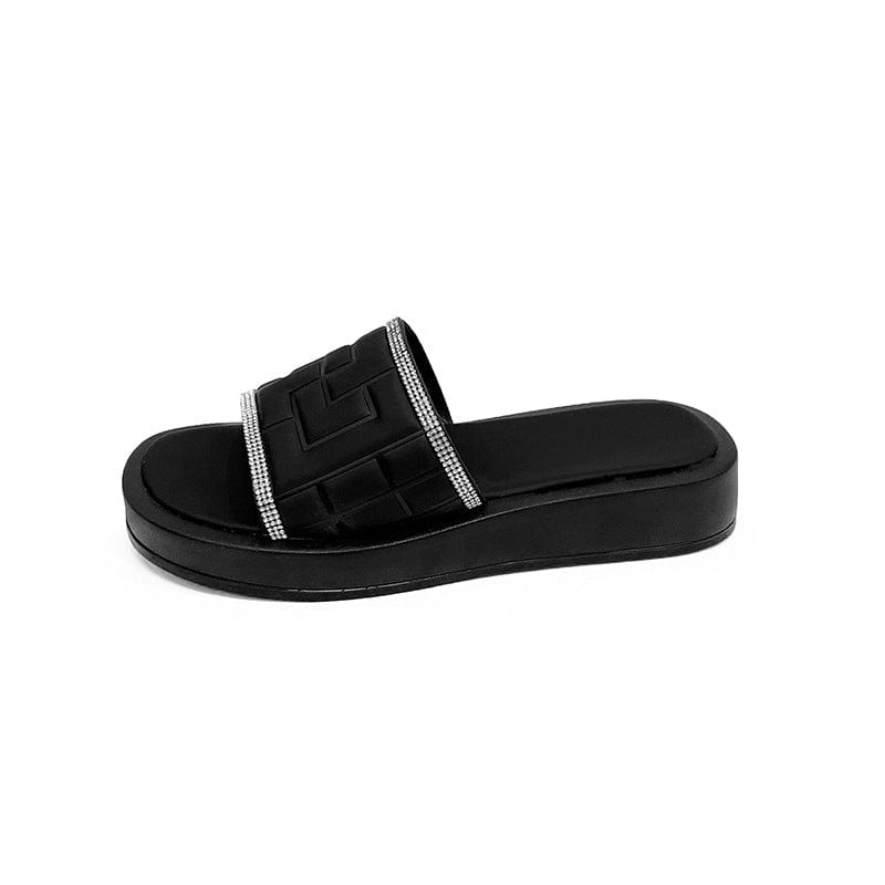 women size 7=38 / 1 Original Design Simple Rhinestone Slippers Women's Large Thick Bottom Sandals female flat new design slippers