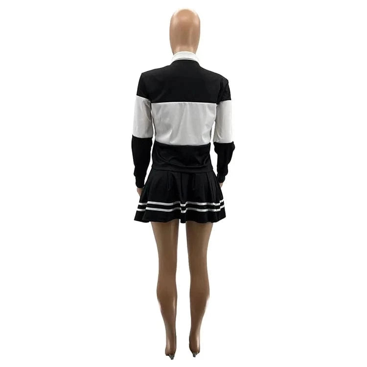 Women Skirt Sets Two Piece Outfits Clothing 2 Piece Pleated Hoodie Skirt Long Sleeve Set Basketball Mini Dress Skirt Set