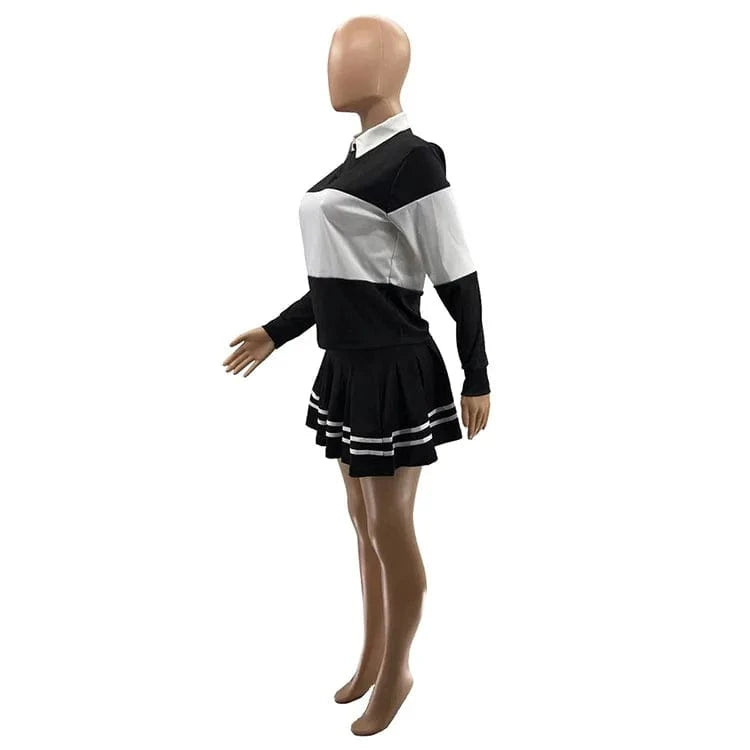 Women Skirt Sets Two Piece Outfits Clothing 2 Piece Pleated Hoodie Skirt Long Sleeve Set Basketball Mini Dress Skirt Set