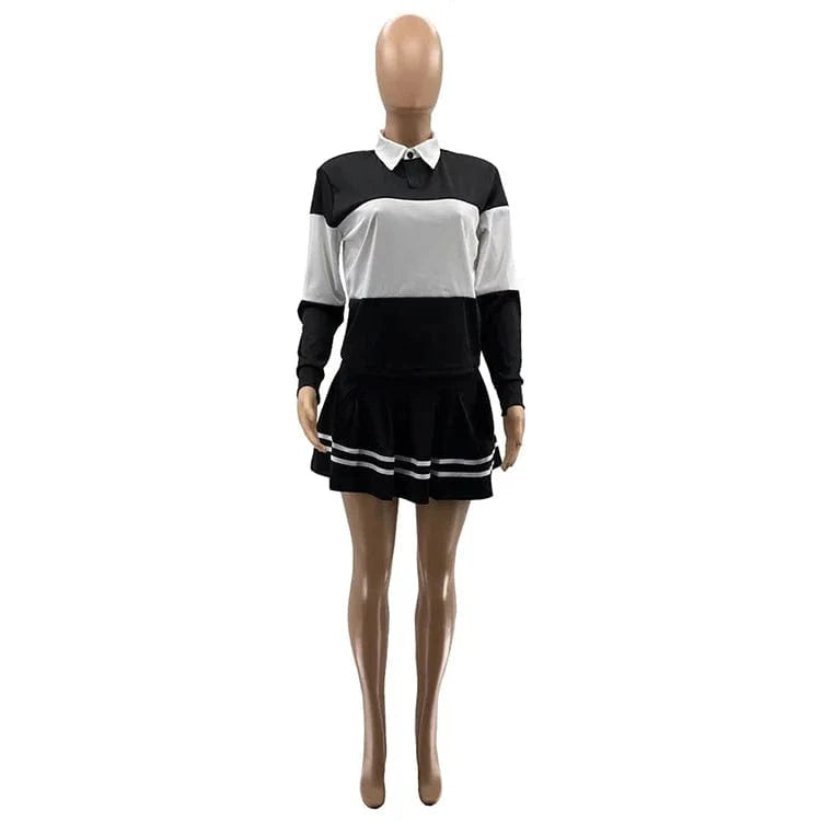 Women Skirt Sets Two Piece Outfits Clothing 2 Piece Pleated Hoodie Skirt Long Sleeve Set Basketball Mini Dress Skirt Set