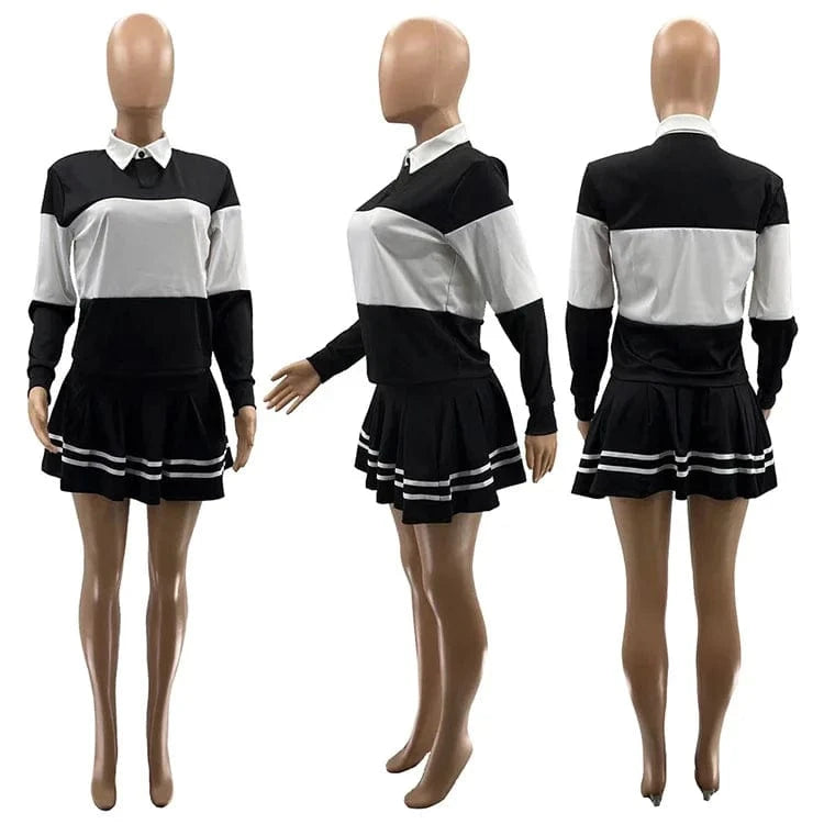 Women Skirt Sets Two Piece Outfits Clothing 2 Piece Pleated Hoodie Skirt Long Sleeve Set Basketball Mini Dress Skirt Set