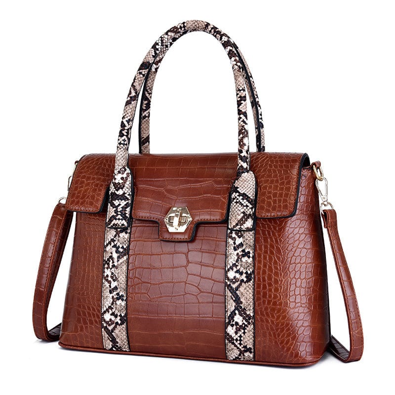 Women Snake Skin Crocodile Print Handbags Satchel Purses Top Handle Tote Work Shoulder Bags with Matching Clutch 2pcs Set