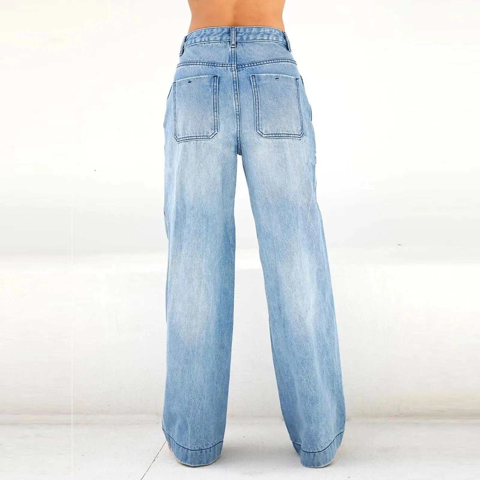 Women Station Autumn Winter Water Wash High Waist Baggy Pants Wide Leg Pants Jeans