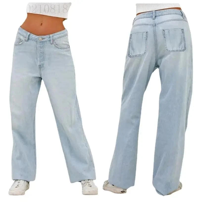 Women Station Autumn Winter Water Wash High Waist Baggy Pants Wide Leg Pants Jeans