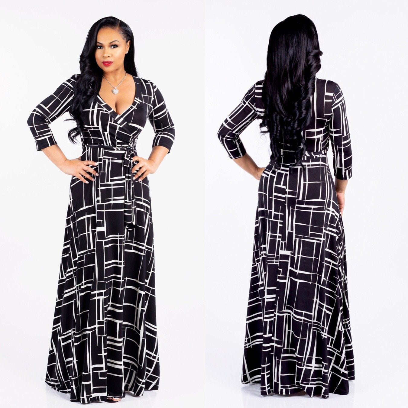 Women Summer Clothes Girls Sexy Deep V-Neck Half Sleeve Geometric Pattern Dress Clothes Trending