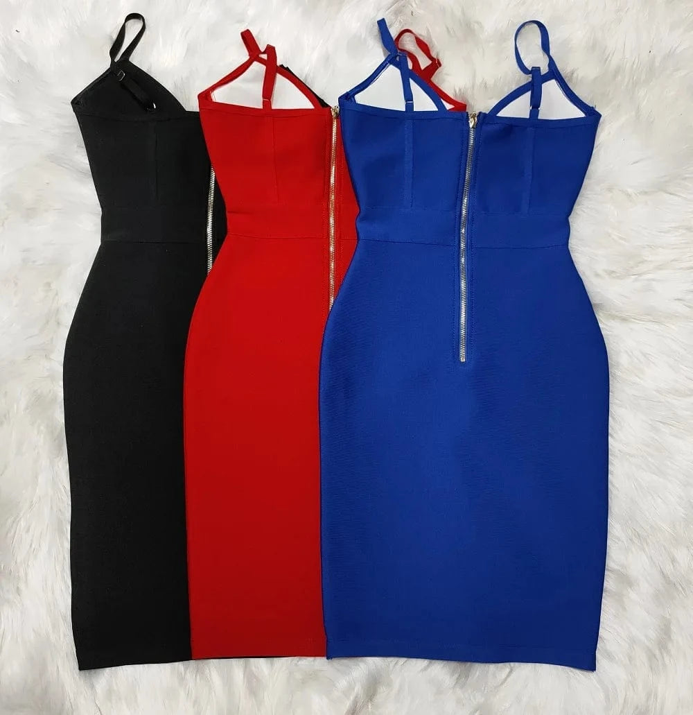 Women Summer Sexy Sleeveless Backless Blue Button Midi Bodycon Bandage Dress 2024 Elegant Party Stage Performance Dress