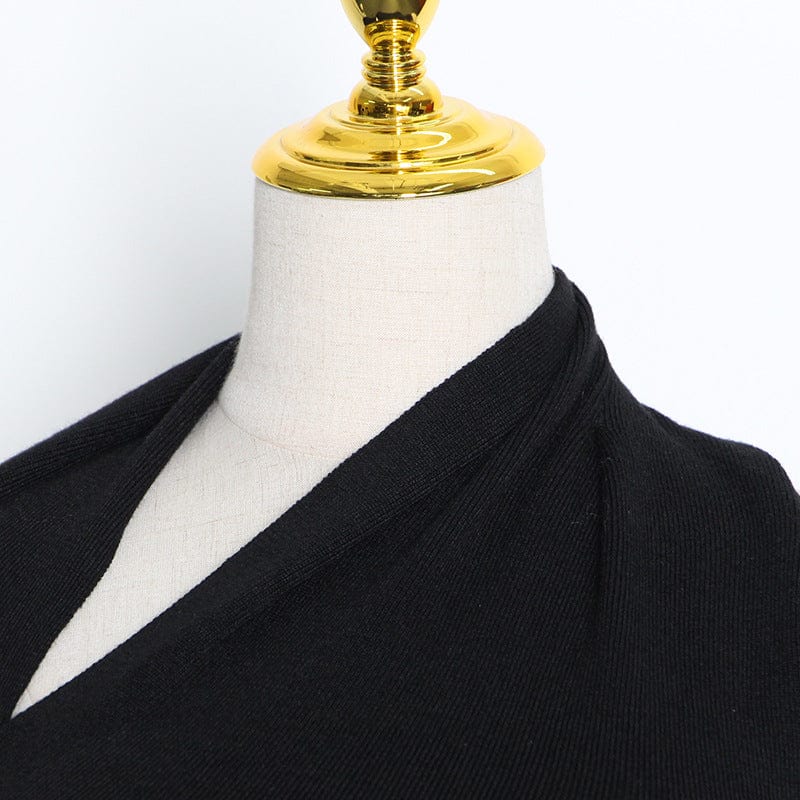 Women Sweater Asymmetry Shoulder Sweater Black White Vintage Sexy Irregular knitting Pullover 2022 New