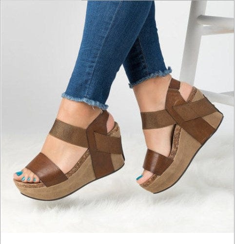 Women US10/EU42 / Brown Sandalias Mujer Elastic Design Comfortable Cork Chaussure Femme Platform Shoes Women Wedge Heel Sandals EVA PU Rubber 1 Pair