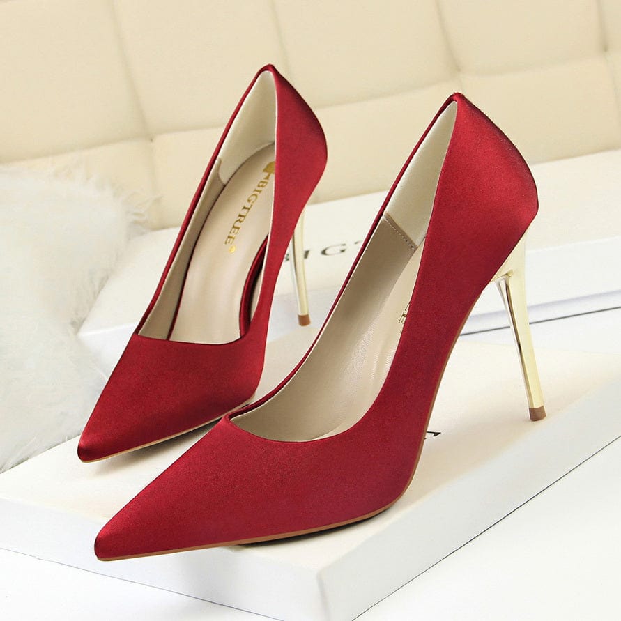 Women US11/EU43 / Wine 2022 Muti Color Silk Material Elegant Pointed Toe Pleaser Sexy Ladies Shoes Stiletto High Heels with Big Size 43