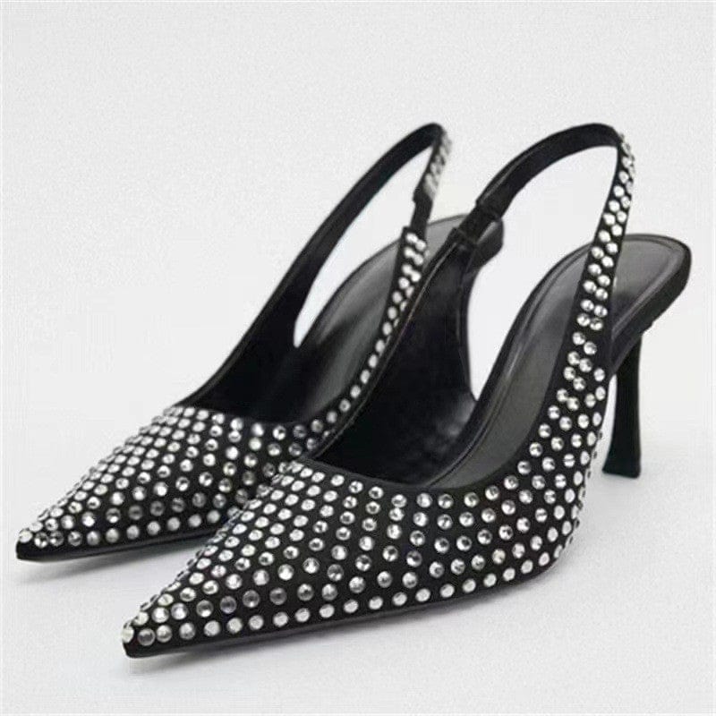 Women US4.5/EU35 / black Talon Slingback  Full Crystal Luxury Covering Stiletto Rhinestone Designer Heels for Women