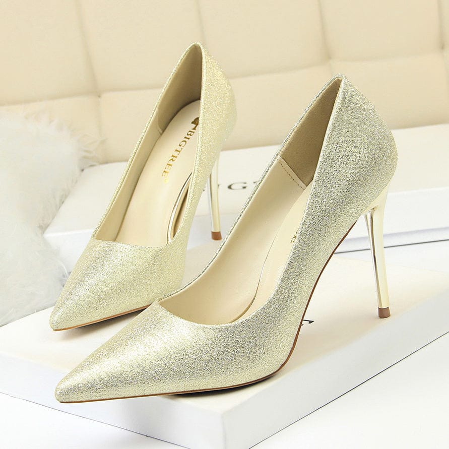 Women US4.5/EU35 / Gold 2022 Muti Color Silk Material Elegant Pointed Toe Pleaser Sexy Ladies Shoes Stiletto High Heels with Big Size 43