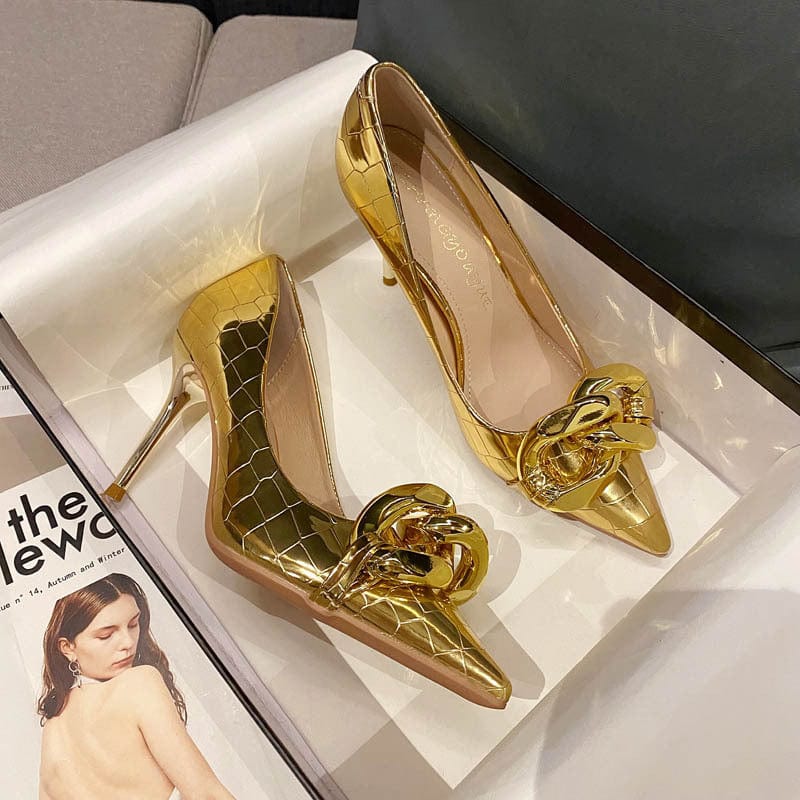 Women US4.5/EU35 / Gold(9CM) Wholesale High Quality Sexy Lady High Heel Shoes Simple Style Evening Party Women Dress Shoes Heels