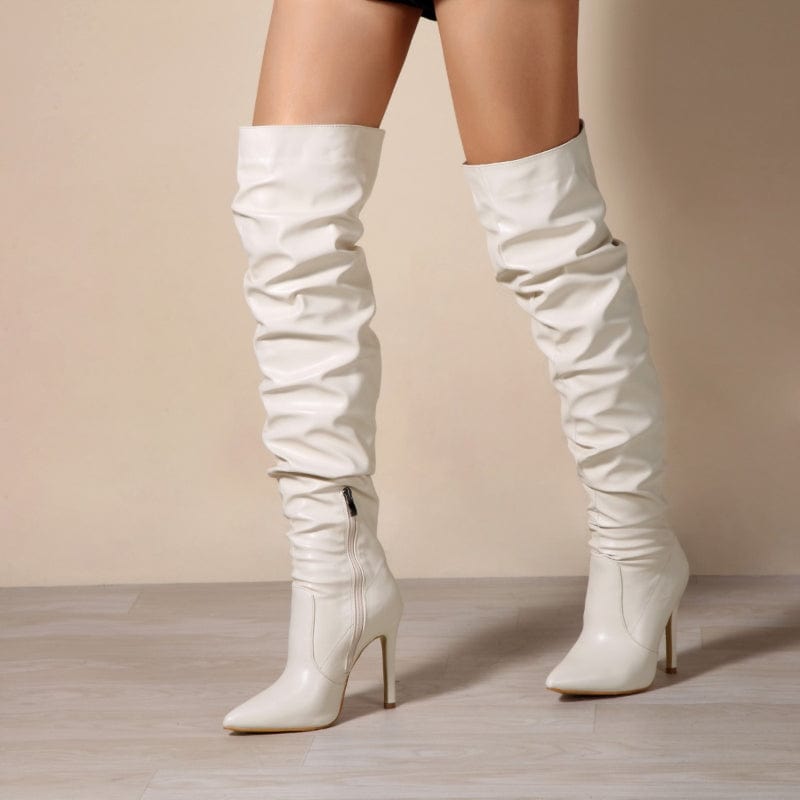 Women US5/EU36 / Apricot Botas Largas De Mujer Pleated Wrinkle Trendy Stiletto Heel Lady Over the Knee Thigh High Boots for Women