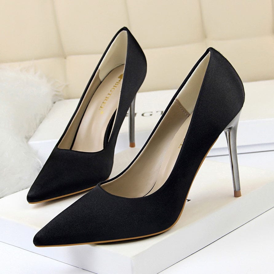 Women US6/EU37 / Black 2022 Muti Color Silk Material Elegant Pointed Toe Pleaser Sexy Ladies Shoes Stiletto High Heels with Big Size 43
