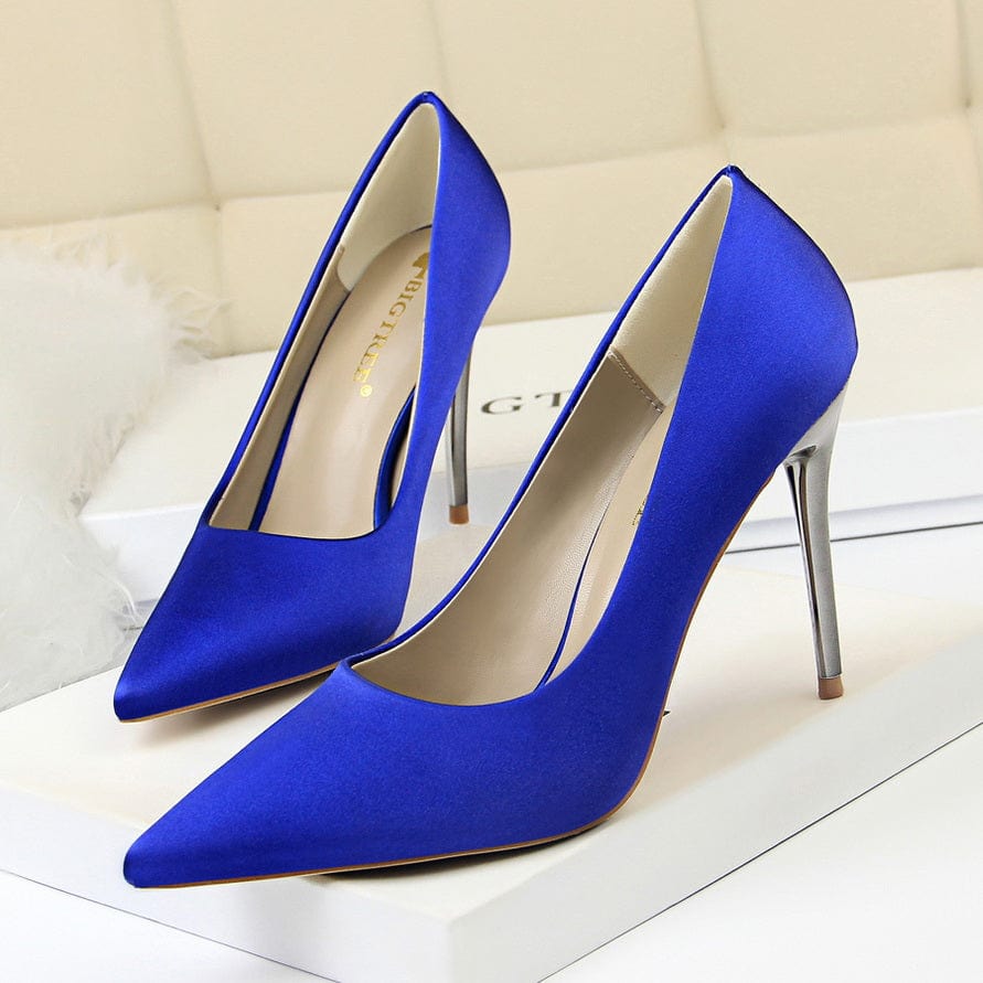 Women US6/EU37 / Blue 2022 Muti Color Silk Material Elegant Pointed Toe Pleaser Sexy Ladies Shoes Stiletto High Heels with Big Size 43