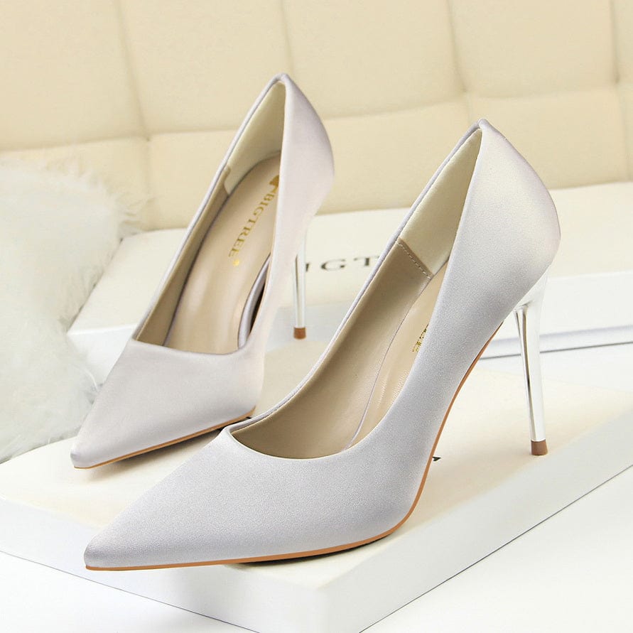 Women US9/EU41 / Grey 2022 Muti Color Silk Material Elegant Pointed Toe Pleaser Sexy Ladies Shoes Stiletto High Heels with Big Size 43