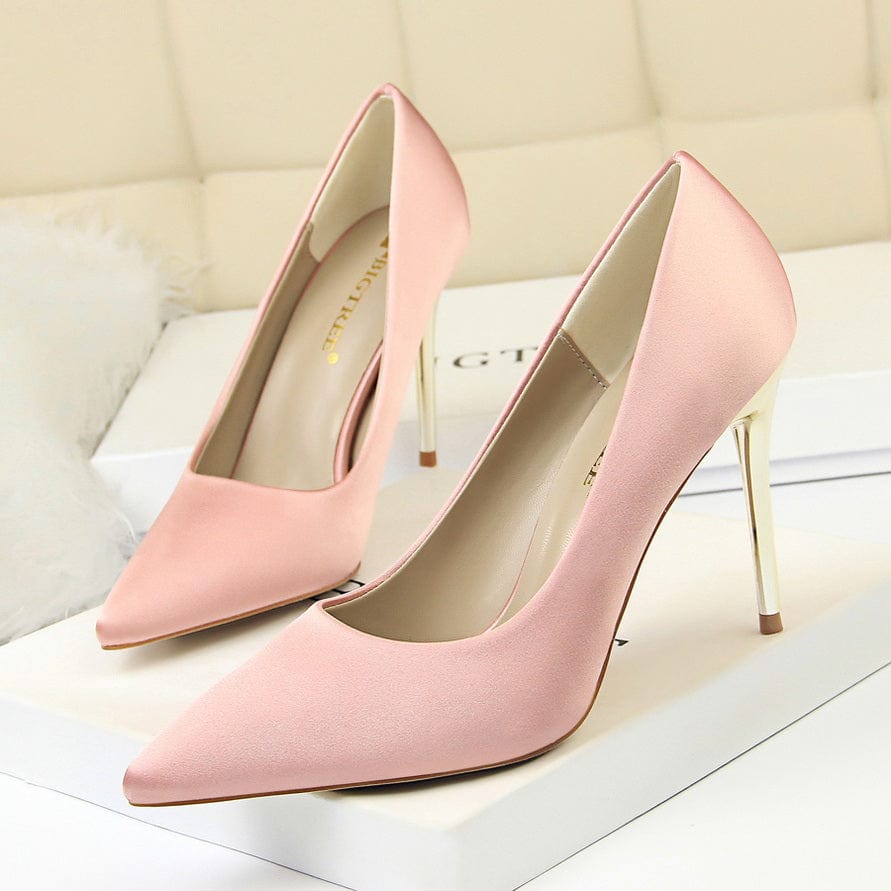 Women US9/EU41 / Pink 2022 Muti Color Silk Material Elegant Pointed Toe Pleaser Sexy Ladies Shoes Stiletto High Heels with Big Size 43