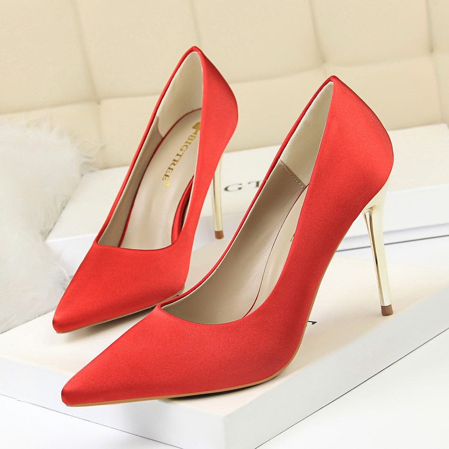 Women US9/EU41 / Red 2022 Muti Color Silk Material Elegant Pointed Toe Pleaser Sexy Ladies Shoes Stiletto High Heels with Big Size 43
