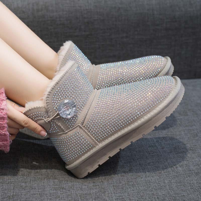 women warm soft Thick bottom Plush for ladies multi color winter shoes cow leather faux sheep fur with bow cute snow boots