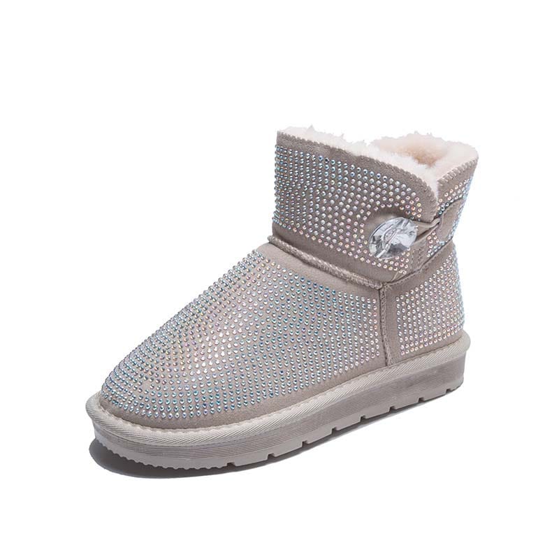 women warm soft Thick bottom Plush for ladies multi color winter shoes cow leather faux sheep fur with bow cute snow boots