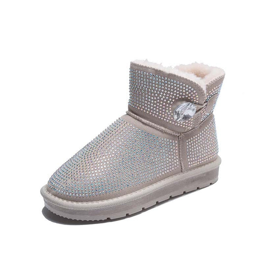women warm soft Thick bottom Plush for ladies multi color winter shoes cow leather faux sheep fur with bow cute snow boots