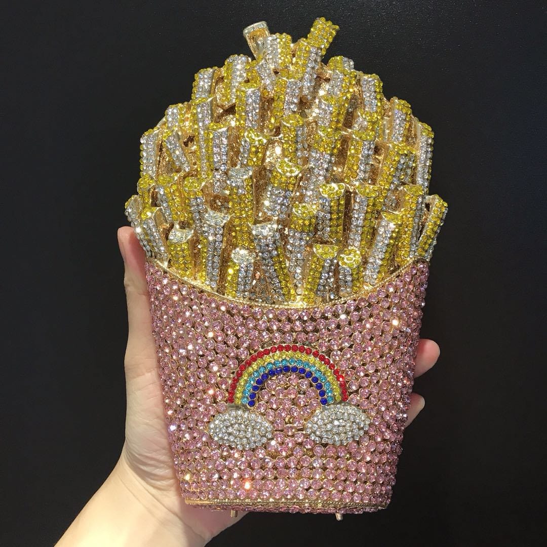 women wedding bridal bling diamond party skull handbag hand rhinestone ice cream clutch popcorn gun purse fish cake evening bags