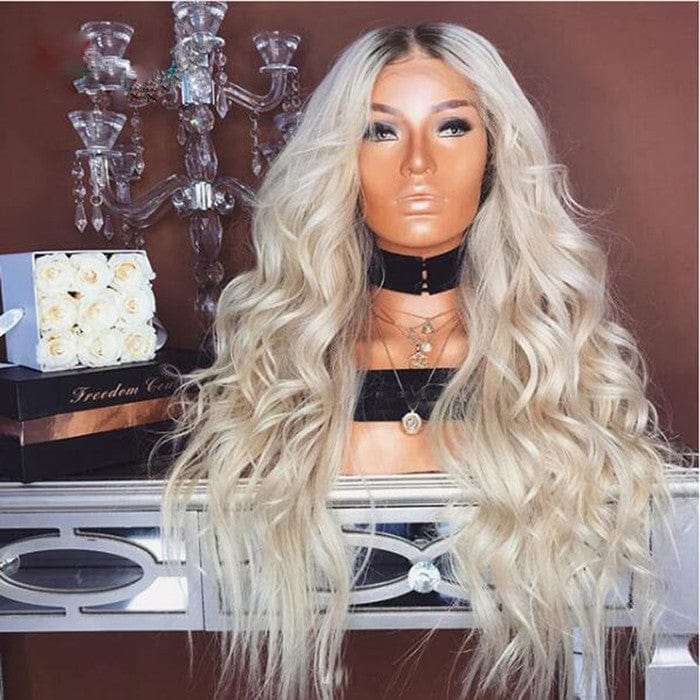 Women Wig Ombre Gray Blonde Color Loose Wave Raw Brazilian Cuticle Aligned Human Hair Transparent Lace Front Wigs