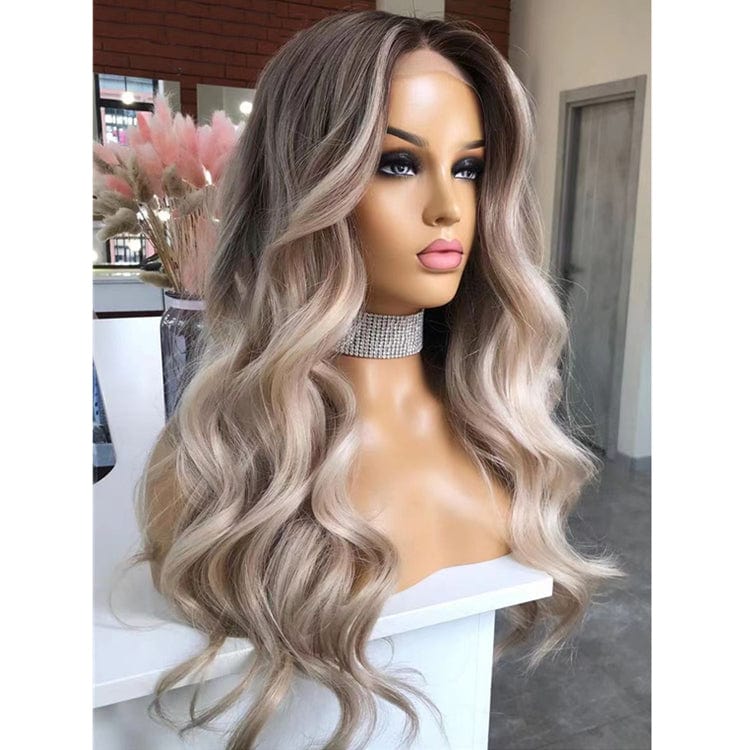 Women Wig Ombre Gray Blonde Color Loose Wave Raw Brazilian Cuticle Aligned Human Hair Transparent Lace Front Wigs