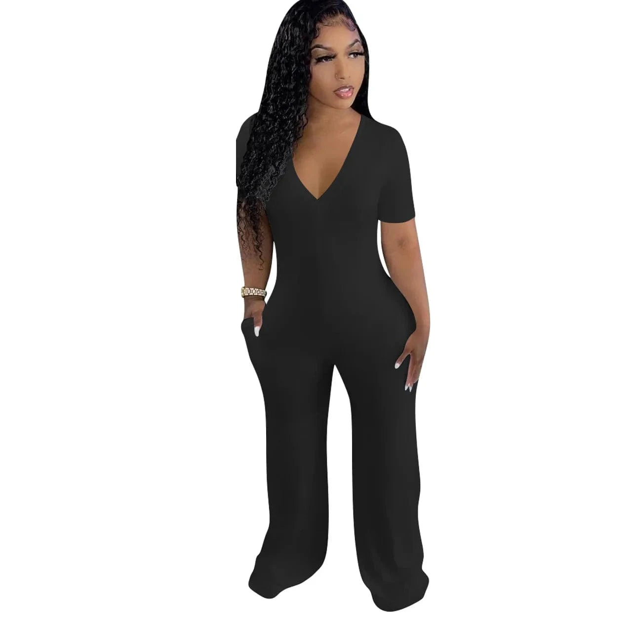 Womens Clothing V-neck Rompers Women Solid Rompers Casual  Clothing One Piece Jumpsuit Mujer with Pockets