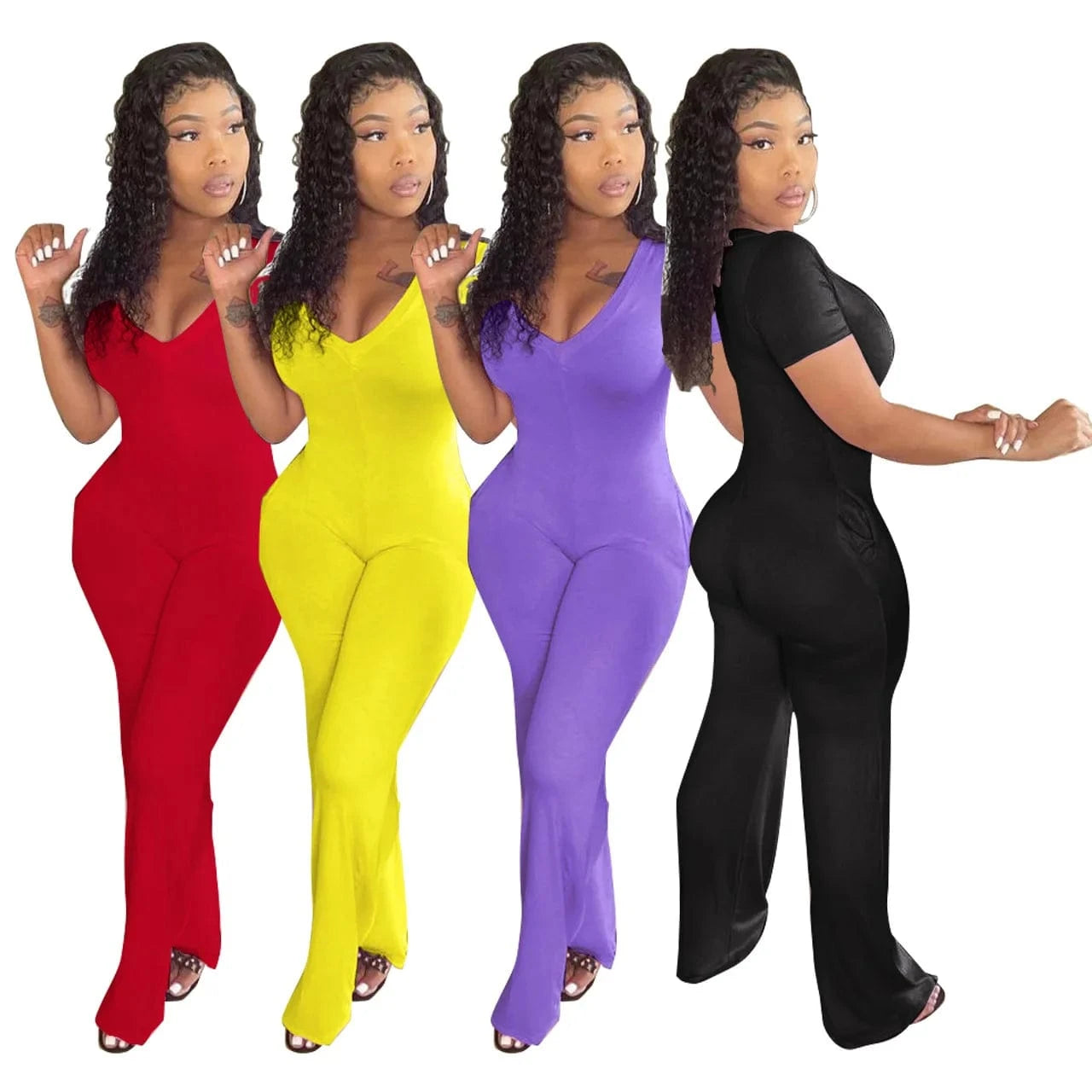 Womens Clothing V-neck Rompers Women Solid Rompers Casual  Clothing One Piece Jumpsuit Mujer with Pockets