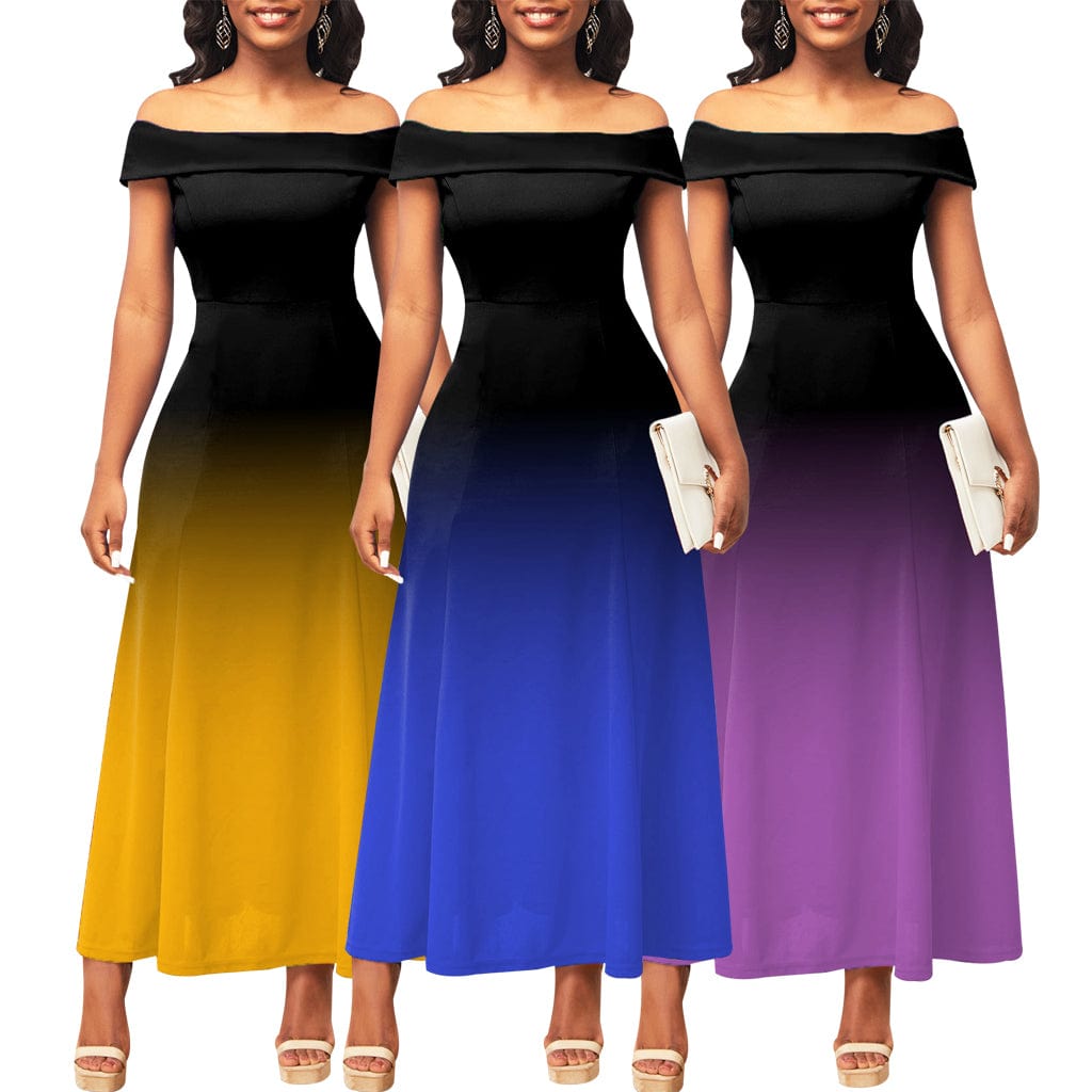 Womens Dresses 2022 Summer Fashion Gradient Color Off Shoulder Tube Top Pleated Maxi Dresses
