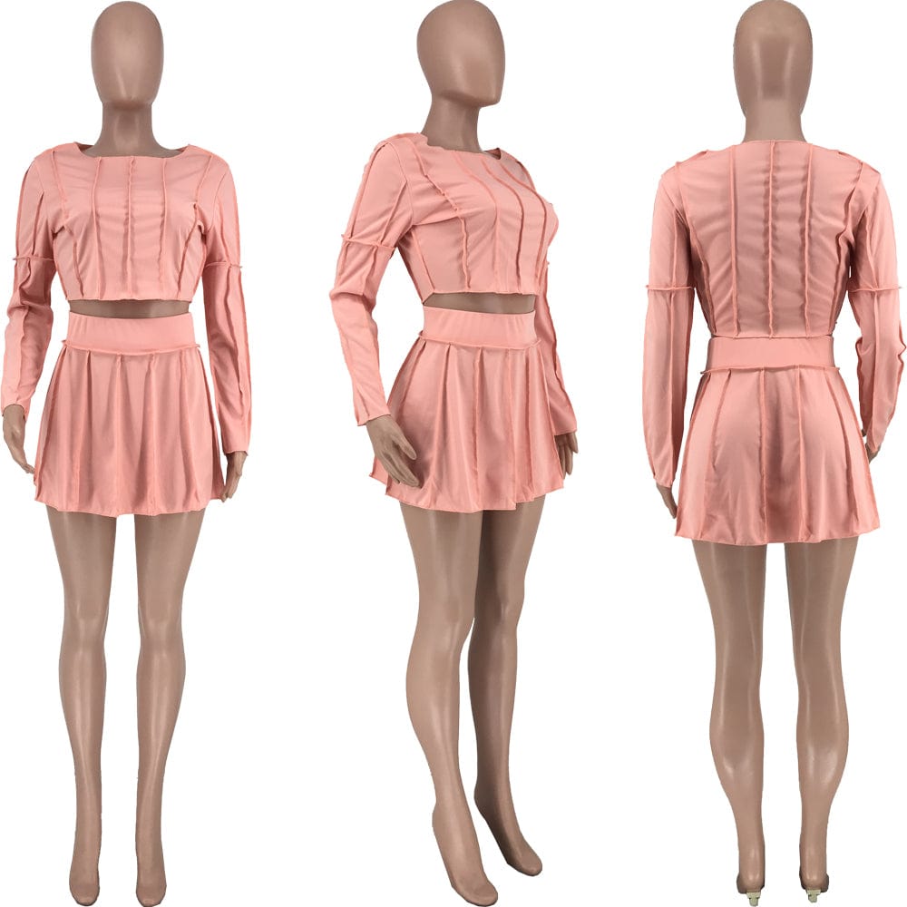Womens Fall Fashion 2022 Autumn Women's Wear Solid Color Long Sleeve Pleated Skirt Set