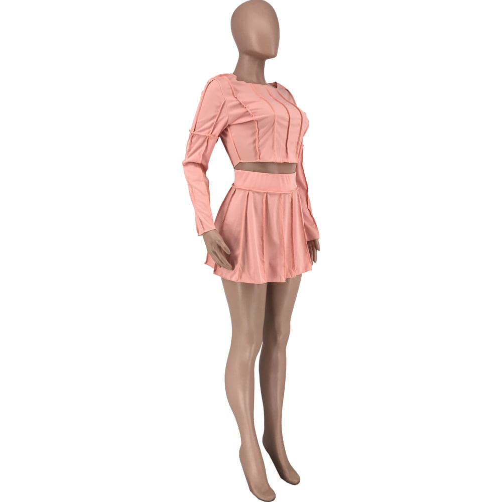 Womens Fall Fashion 2022 Autumn Women's Wear Solid Color Long Sleeve Pleated Skirt Set