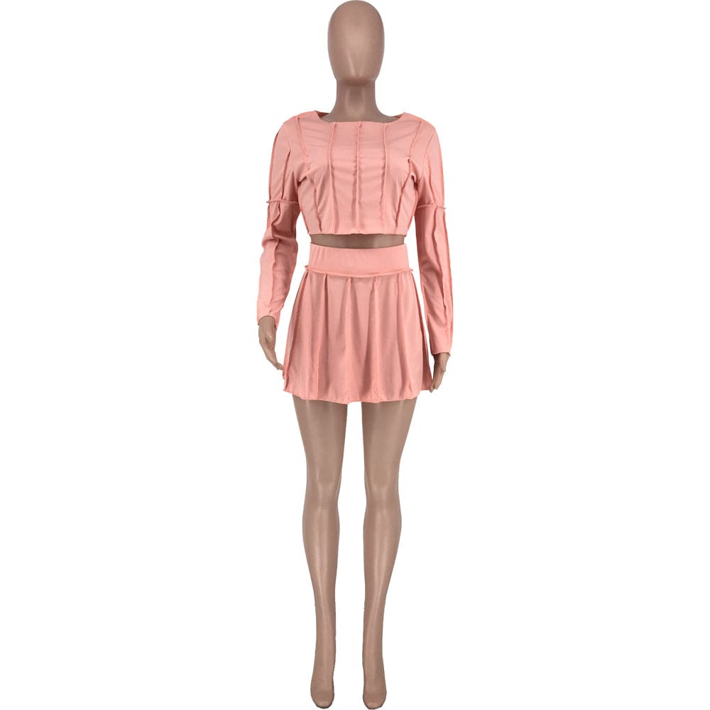Womens Fall Fashion 2022 Autumn Women's Wear Solid Color Long Sleeve Pleated Skirt Set