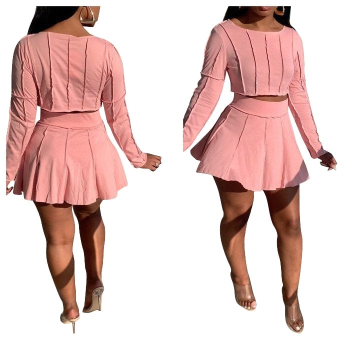 Womens Fall Fashion 2022 Autumn Women's Wear Solid Color Long Sleeve Pleated Skirt Set